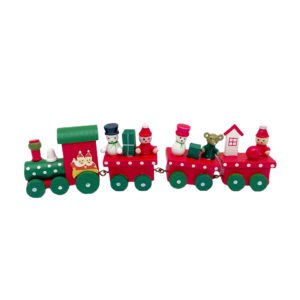 Red Green Wooden Christmas Train Decoration Santa Figures Gifts Holiday
