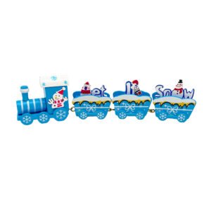 Wooden “Let It Snow” Christmas Train Blue Winter Decoration Snowman Santa
