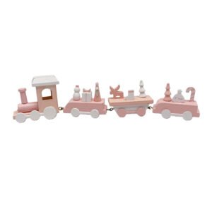Pink White Wooden Christmas Train Cute Holiday Decoration Snowman Reindeer