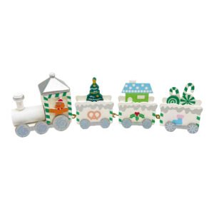 White Green Christmas Gingerbread Train Wooden Holiday Tree Candy Mini House