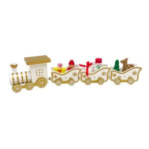 White Gold Christmas Train Wooden Holiday Decoration Santa Snowman Reindeer