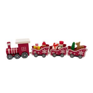 Red Christmas Train Decoration Wooden Holiday Tabletop Santa Gifts Reindeer