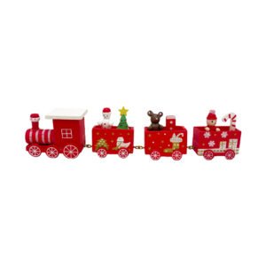 Red Wooden Christmas Train Decoration Festive Holiday Ornament Santa Gifts Figures