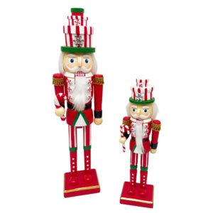 Wooden Candy Nutcracker Soldier with Peppermint Hat Festive Christmas Tabletop