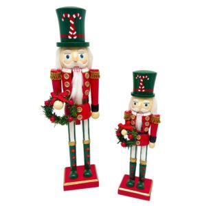 Wooden Christmas Nutcracker Soldier with Wreath Classic Holiday Tabletop Decoration