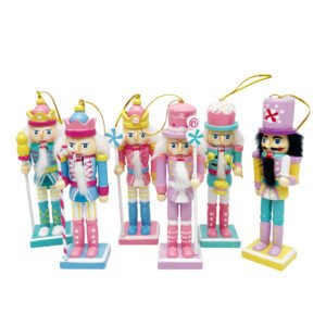 Pastel Mini Nutcracker Ornament Set 6pcs Wooden Hanging Christmas Gift Box