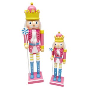 Pastel Pink Wooden Nutcracker Figurine Lollipop Candy Style Christmas Decoration