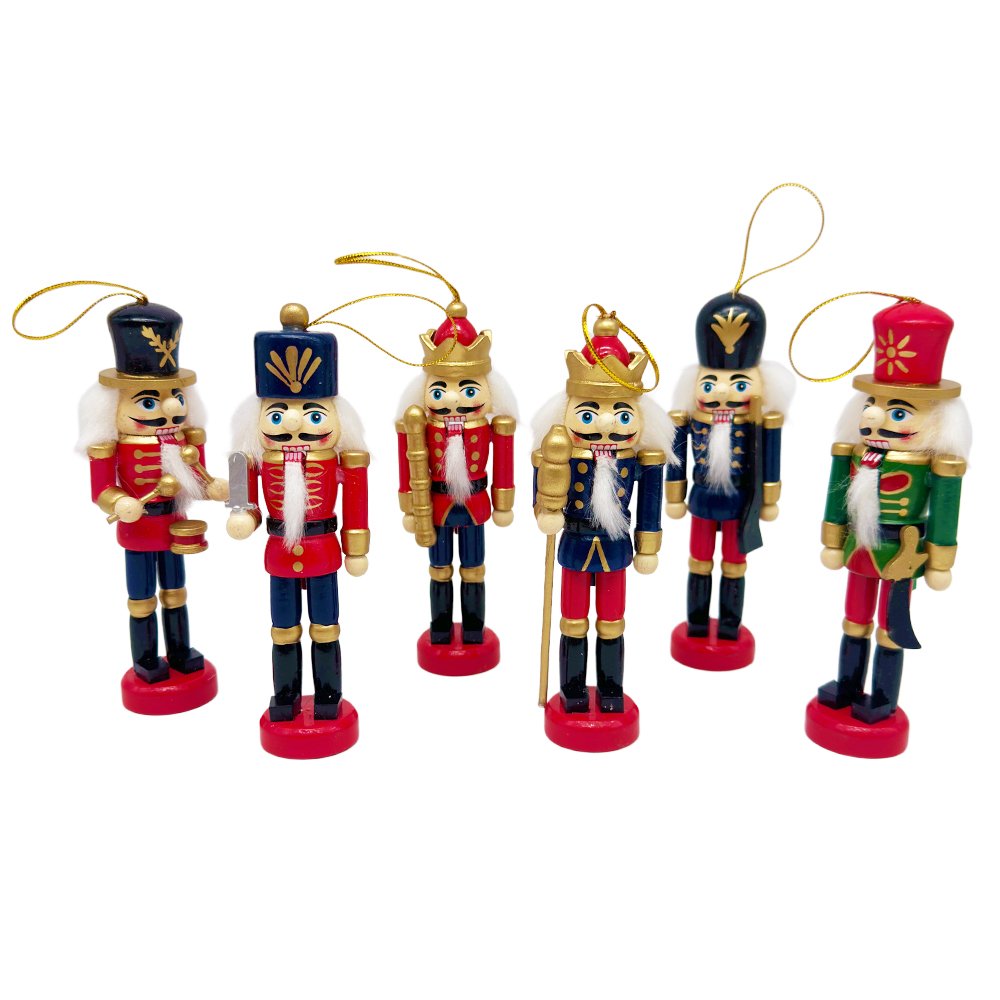Wooden Nutcracker Christmas Ornament Set Colorful Hanging Holiday Decorations