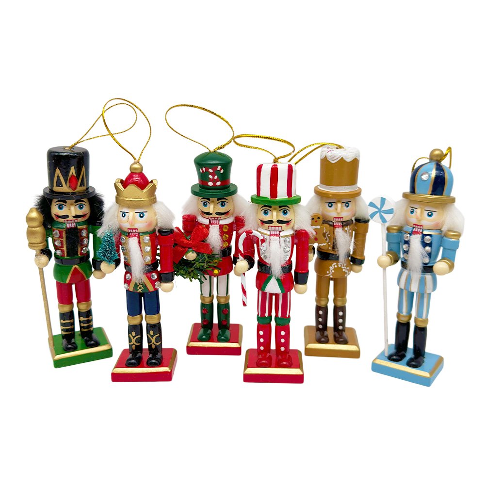 Pastel Nutcracker Christmas Ornament Set Mini Wooden Hanging Decorations for Tree