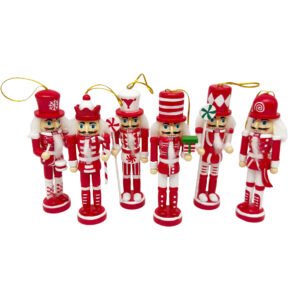 Red Nutcracker Christmas Ornament Set Wooden Hanging Soldiers Tree Decorations
