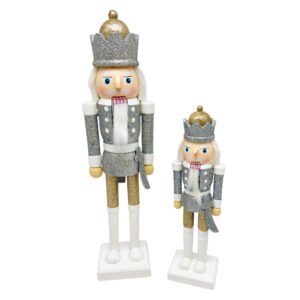 Silver Gold Crown Nutcracker Christmas Table Decoration Elegant Wooden Holiday
