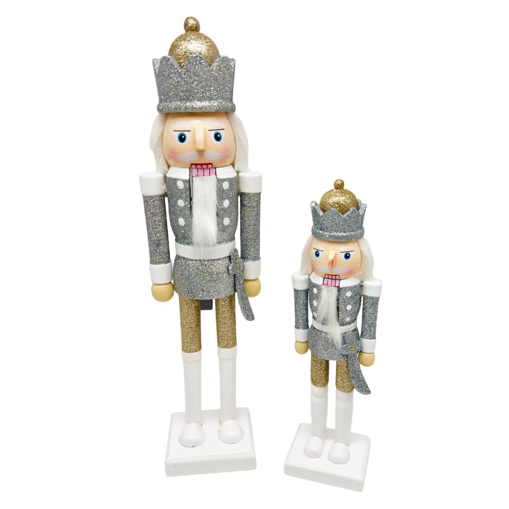 Silver Gold Crown Nutcracker Christmas Table Decoration Elegant Wooden Holiday