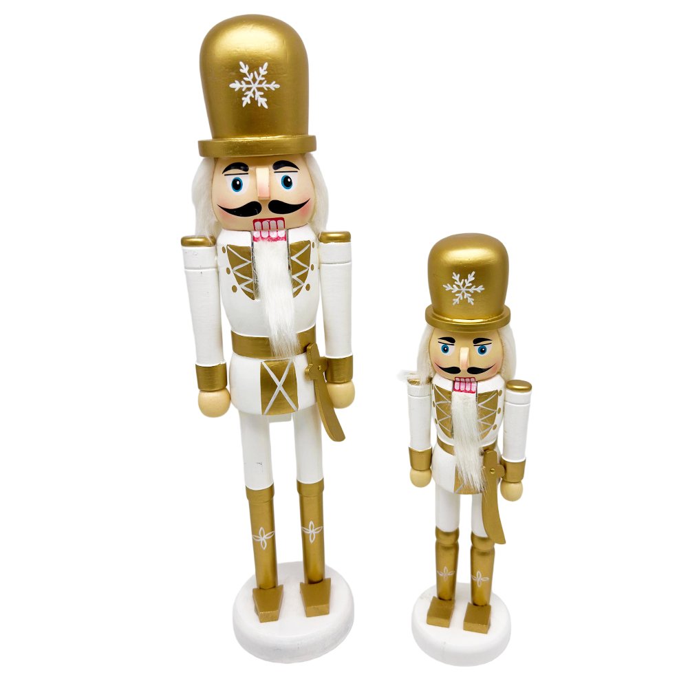 Wooden Classic Nutcracker Soldier Gold Snowflake Hat Elegant Christmas Tabletop