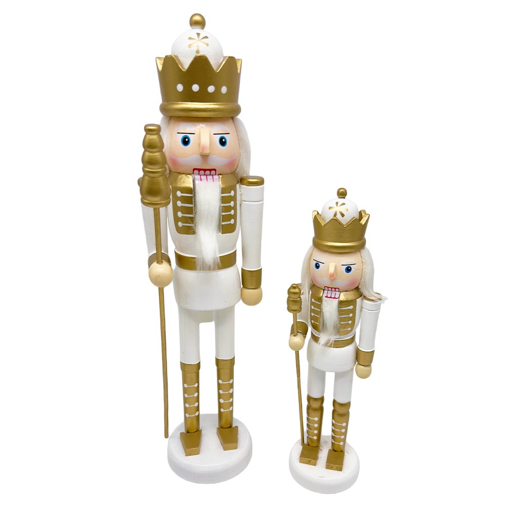 Wooden Royal Nutcracker King Gold Crown & Staff Elegant Christmas Decoration