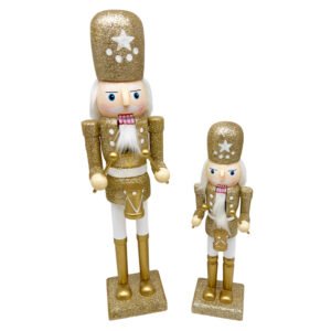Wooden Glitter Nutcracker Drummer Star Hat Luxury Gold Christmas Decoration