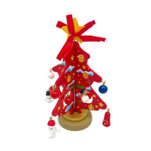 DIY Wooden Red Christmas Tree Craft Kit Mini Hanging Ornaments Desktop Decoration