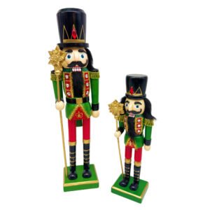 Wooden Nutcracker Soldier Christmas Figurine Scepter Holiday Tabletop Decoration