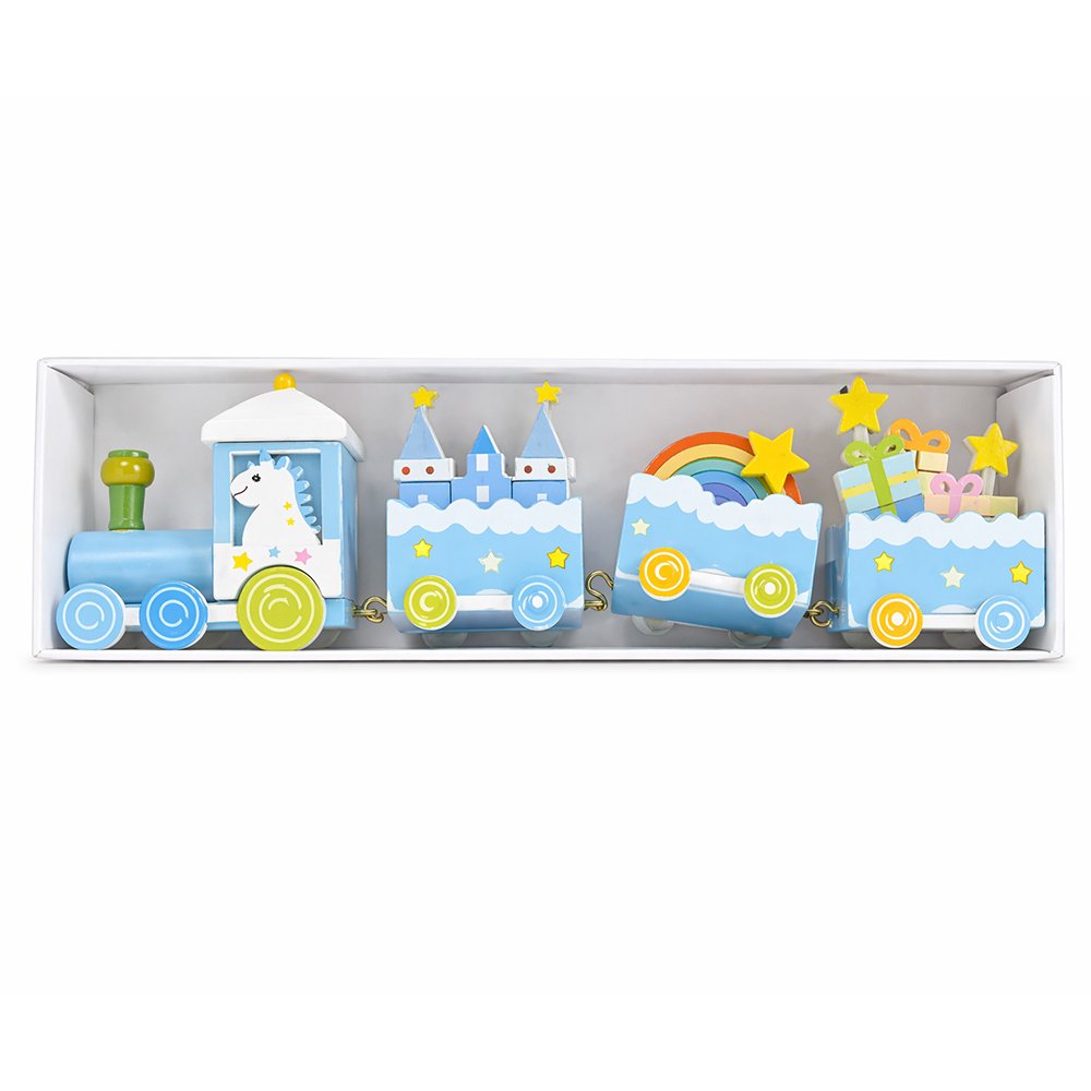 Blue Wooden Unicorn Dream Train Decoration Rainbow Castle Gifts Fantasy Tabletop