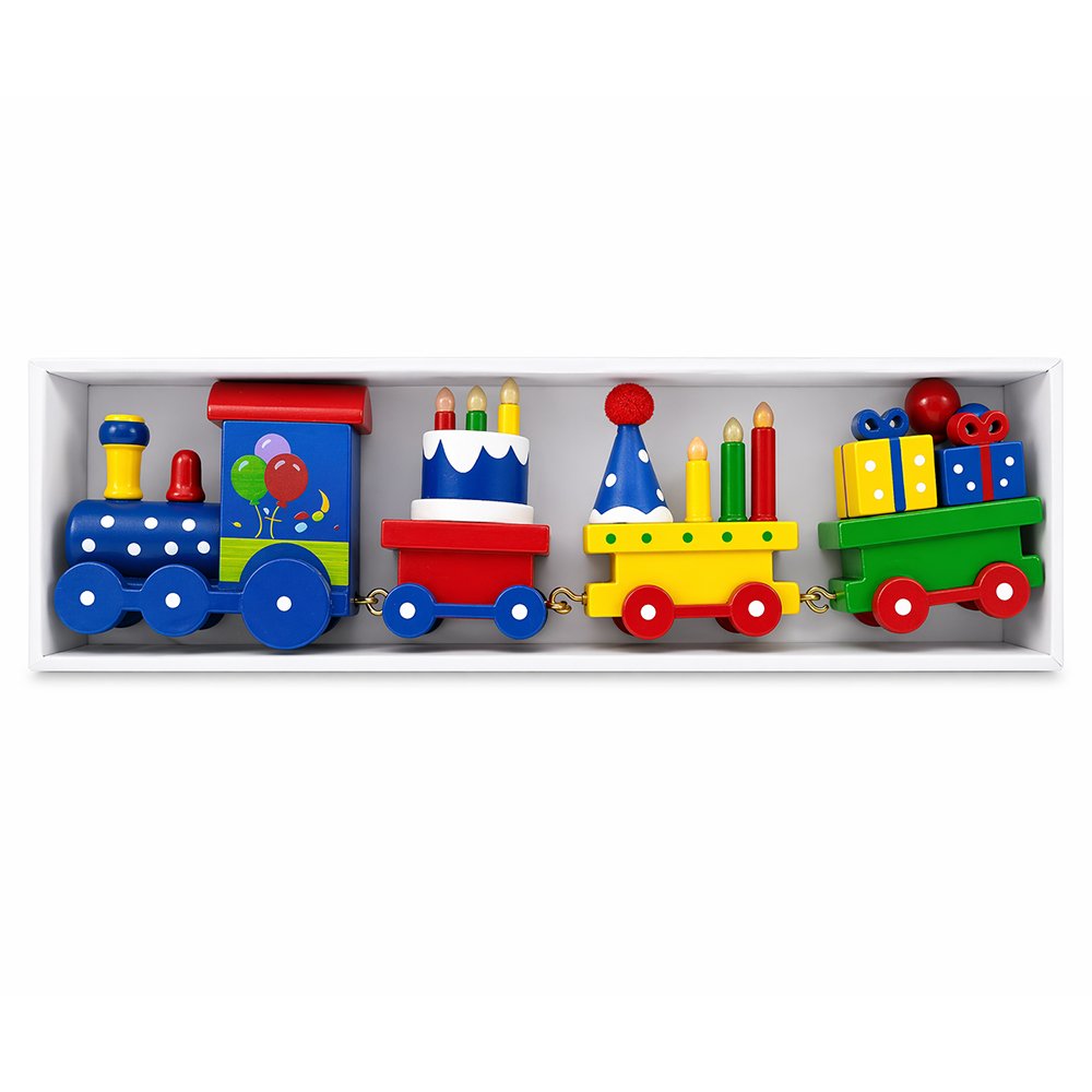 Colorful Wooden Birthday Train Decoration Cake Candles Gifts Party Tabletop Décor