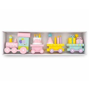 Pastel Wooden Birthday Train Decoration Cake Candles Gifts Party Tabletop Décor