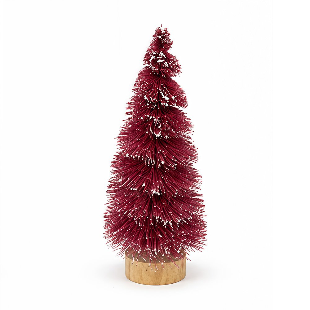 Burgundy Red Bottle Brush Christmas Tree Decoration Snow-Tipped Mini Artificial Pine Tree