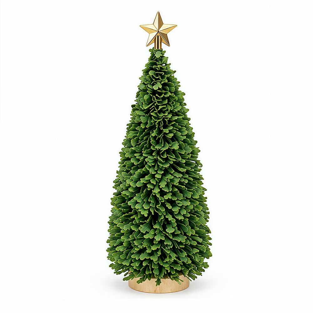 Green Mini Artificial Christmas Tree Decoration Gold Star Topper Layered Evergreen Foliage