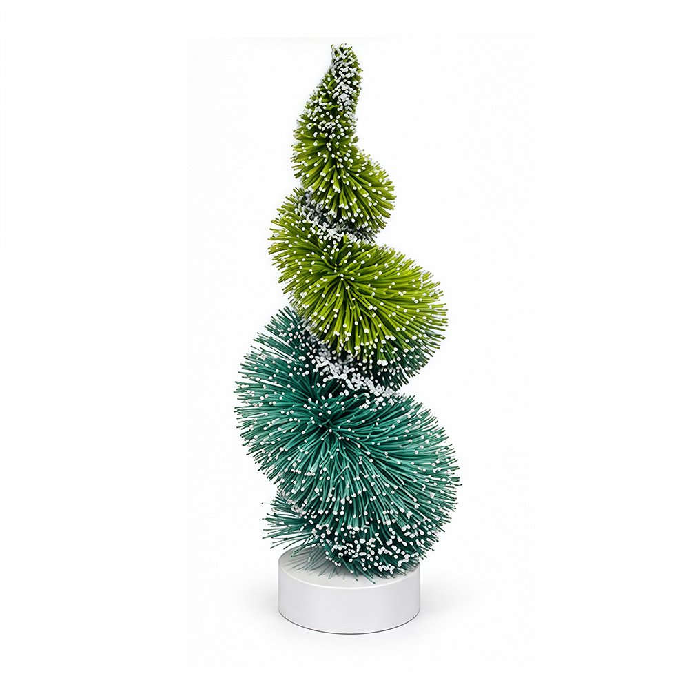 Spiral Ombre Green Bottle Brush Christmas Tree Decoration Snow-Tipped Twisted Artificial