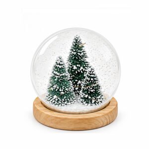 Snowy Christmas Tree Snow Globe Decoration 3-Piece Mini Pine Forest Clear Dome