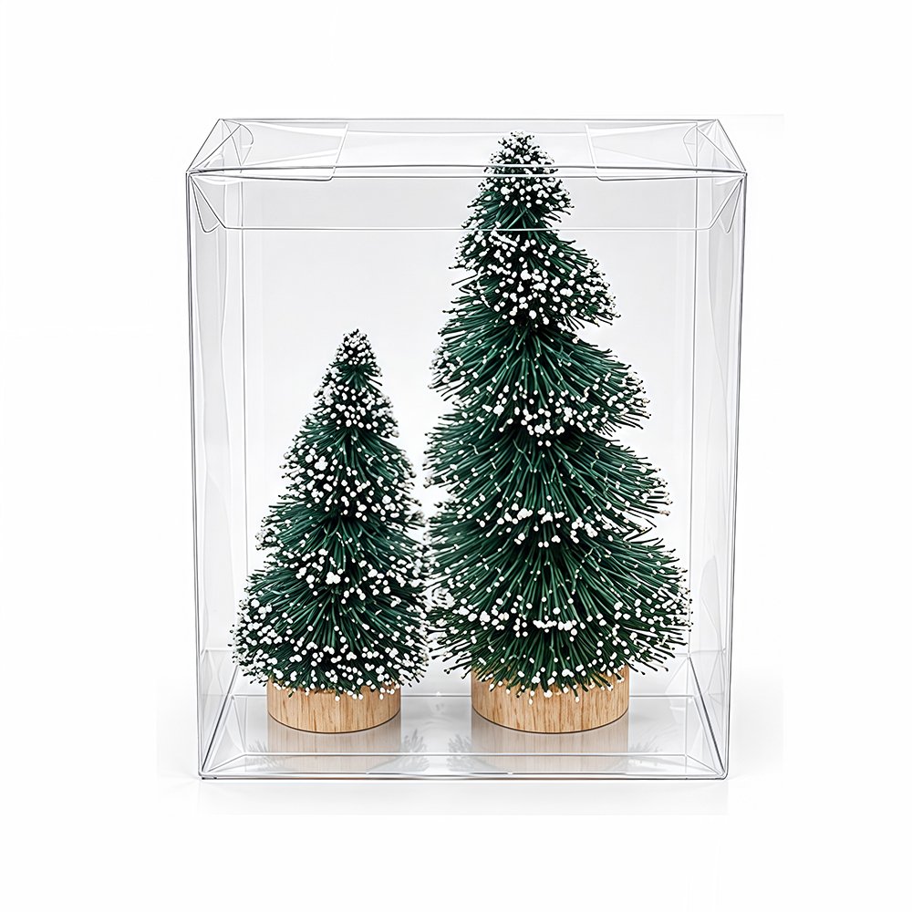 2-Piece Snow Flocked Green Bottle Brush Christmas Tree Set Mini Artificial Pine Trees